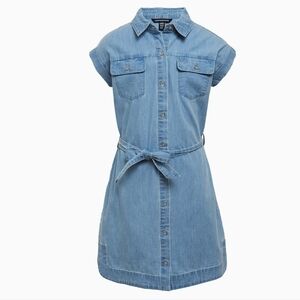 Girls Chambray Belted Shirt Dress